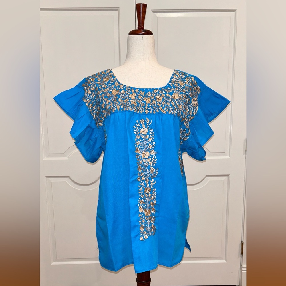Hand Made Embroidered San Antonino Blouse, Mexican top, S/M/L.